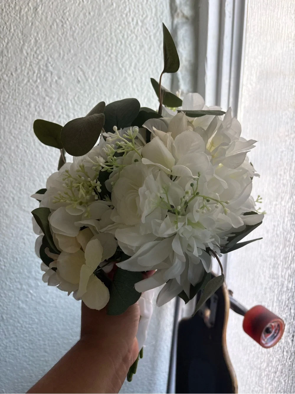 White Hydrangea and Eucalyptus Floral Bouquet - Home Accents